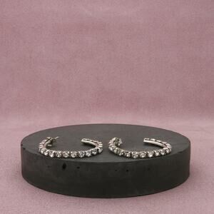 sterling silver vintage cz hoop post earrings